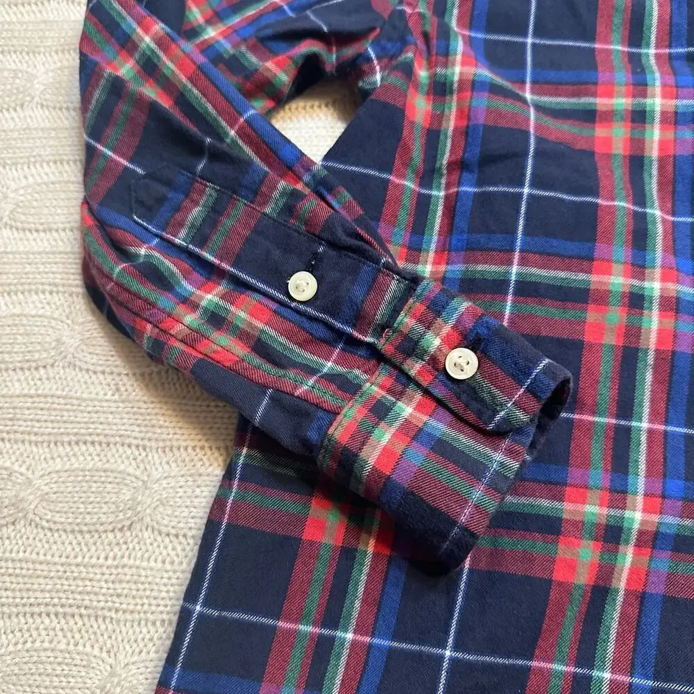 Ralph Lauren Blue Plaid Oxford Shirt sz 6 Button Down Shirt navy tartan plaid